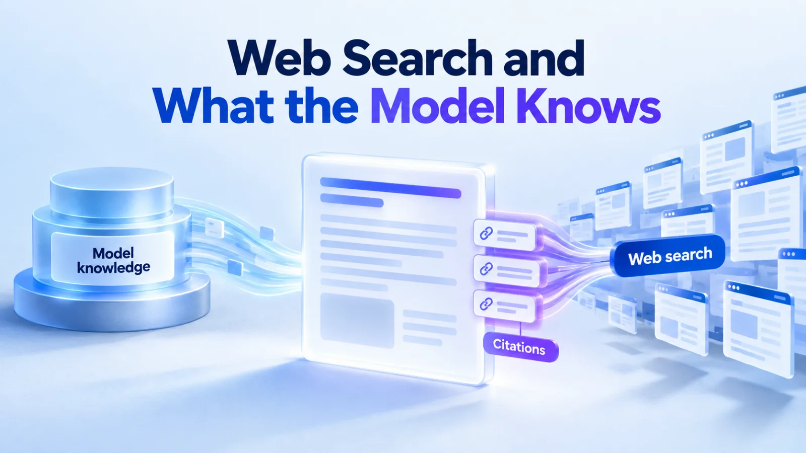 Illustration: answers draw on web search, which brings citations, and on what the model already knows