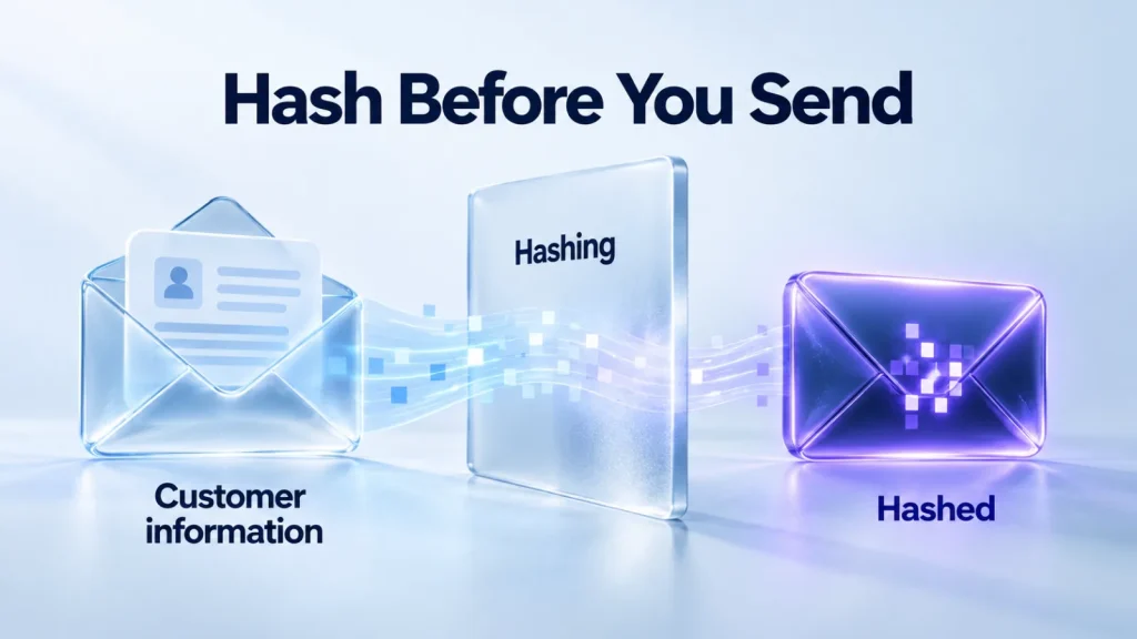 Illustration: customer details are hashed before they are sent for matching