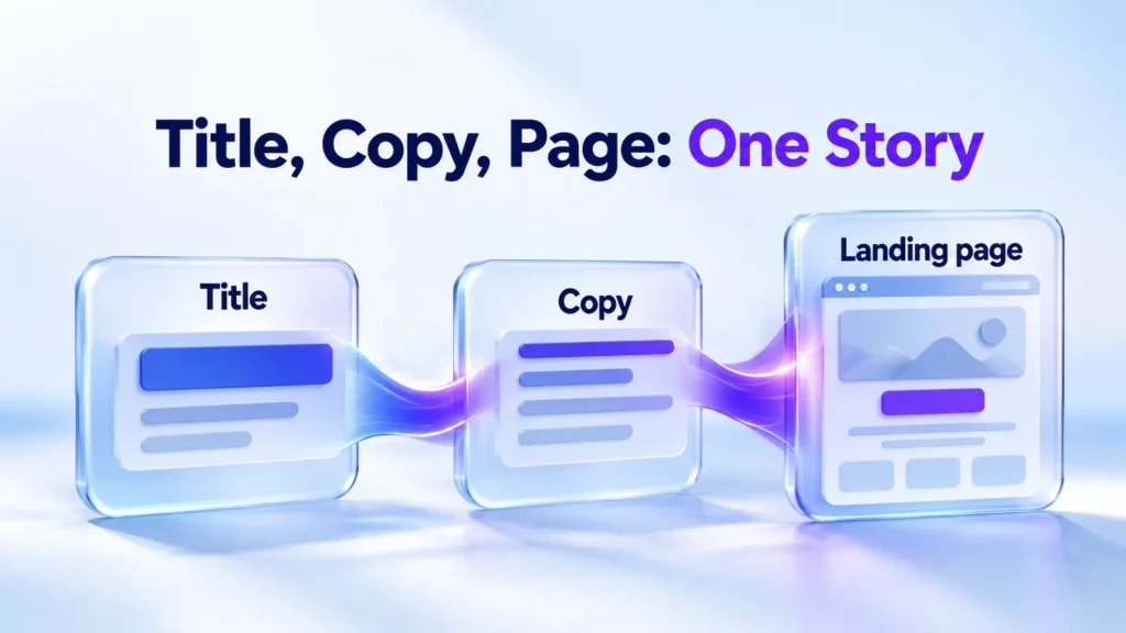 Illustration: the title, the copy and the landing page tell one continuous story