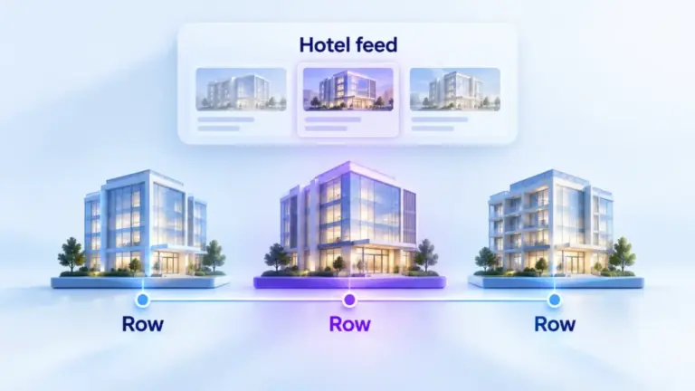 Illustration: a hotel feed with one row describing each property
