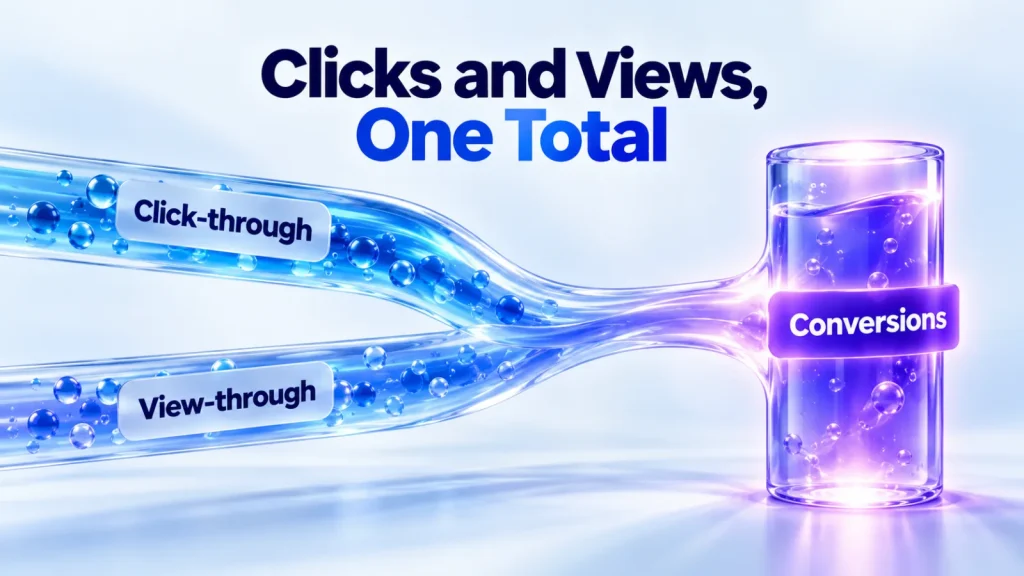 Illustration: click-through and view-through conversions combine into one total